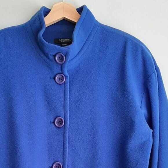 LOUBEN | Wool Cashmere Blend Button Front Soft Coat Jacket Blue Sz 10 P - Picture 4 of 13
